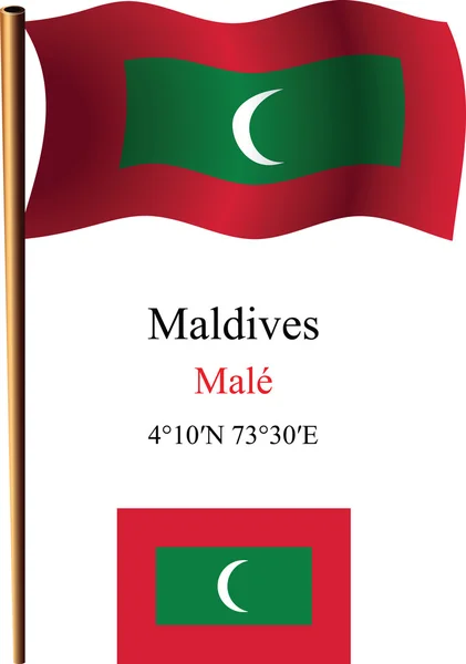 Maldives wavy flag and coordinates — Stock Vector