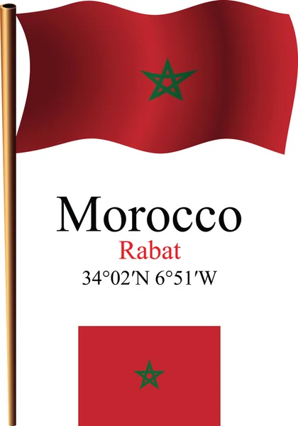 Bandeira ondulada e coordenadas de Morocco — Vetor de Stock