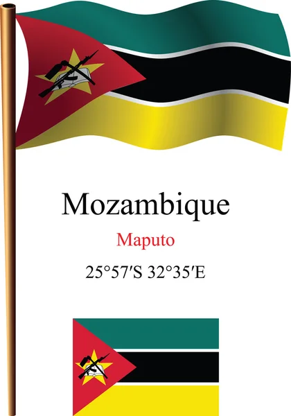 Bandiera mozambique ondulata e coordinate — Vettoriale Stock