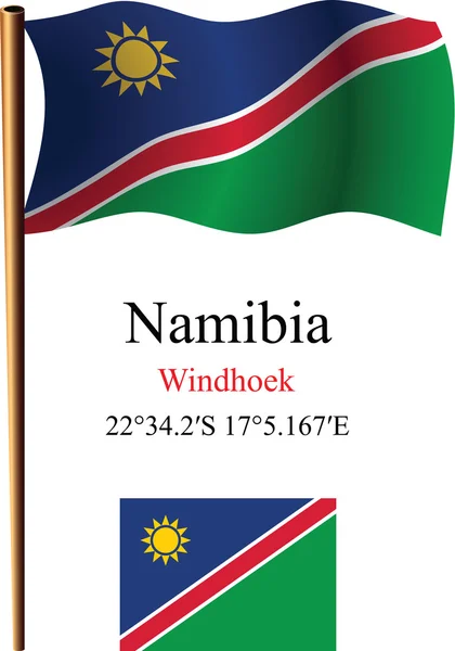 Namibia wavy flag and coordinates — Stock Vector