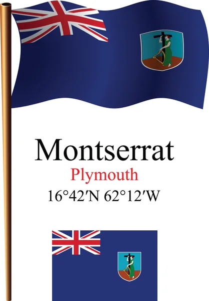 Montserrat ondulada bandera y coordenadas — Vector de stock