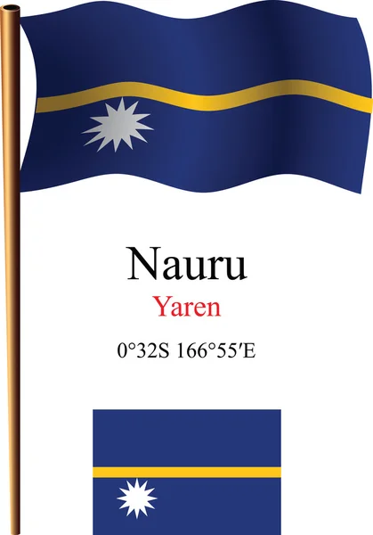 Nauru wavy flag and coordinates — Stock Vector