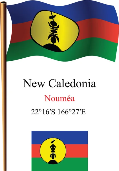 新喀里多尼亚波浪国旗和坐标 — 图库矢量图片
