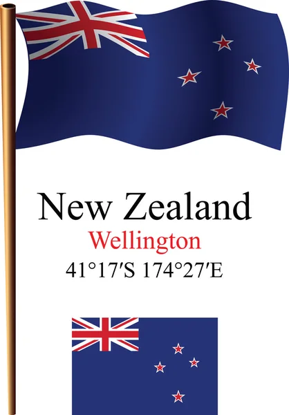 New zealand wavy flag and coordinates — Stock Vector