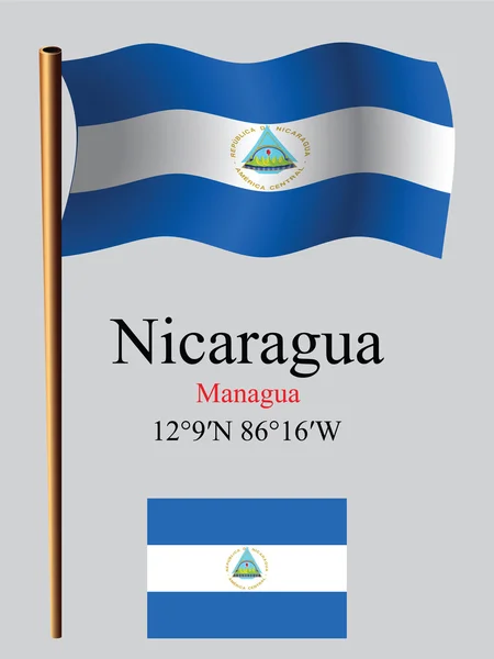 Nicaragua wavy flag and coordinates — Stock Vector