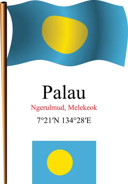 Palau bandiera ondulata e coordinate — Vettoriale Stock