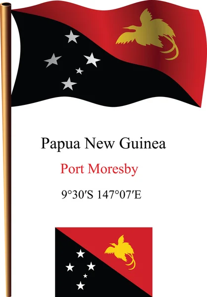 Papua new guinea wavy flag and coordinates — Stock Vector