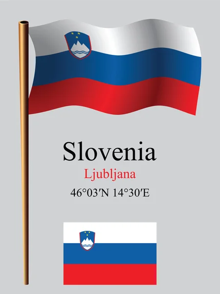 Slovenia wavy flag and coordinates — Stock Vector