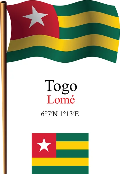 Togo wavy flag and coordinates — Stock Vector