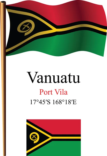 Vanuatu drapeau ondulé et coordonnées — Image vectorielle
