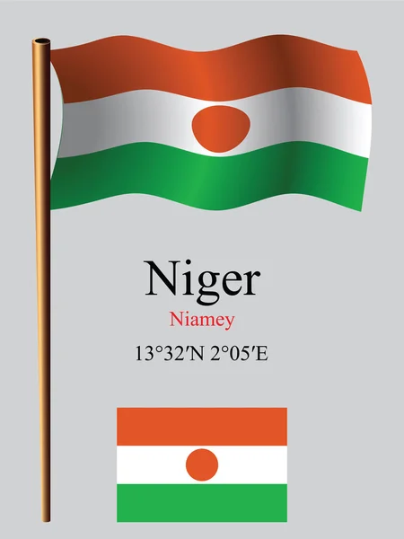 Niger wavy flag and coordinates — Stock Vector
