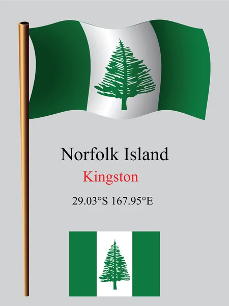 Norfolk island wavy flag and coordinates — Stock Vector