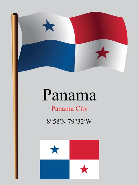 Panama wavy flag and coordinates — Stock Vector