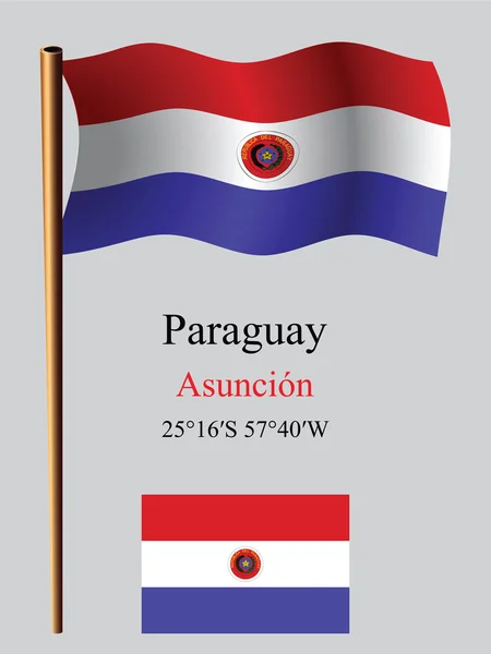 Paraguay drapeau ondulé et coordonnées — Image vectorielle