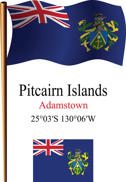 Pitcairn islands wavy flag and coordinates — Stock Vector