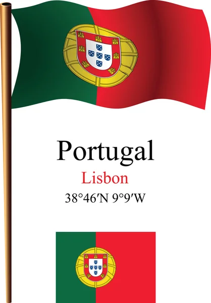 Portugal vågiga flagga och koordinater — Stock vektor
