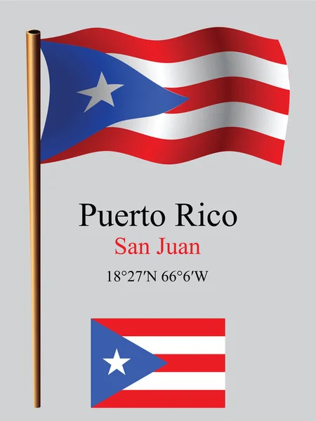 Puerto rico wavy flag and coordinates — Stock Vector