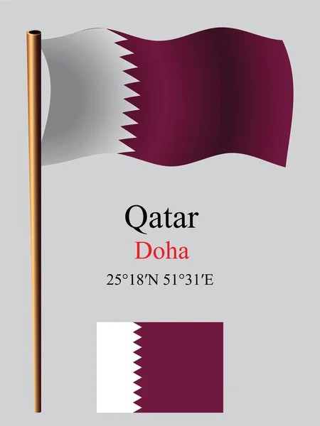 Qatar wavy flag and coordinates — Stock Vector