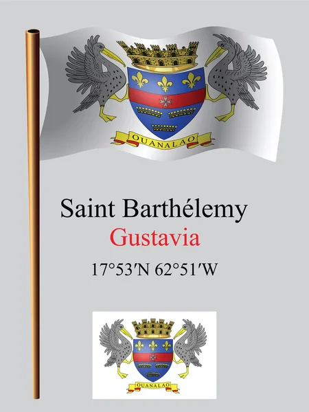 Saint barthelemy wavy flag and coordinates — Stock Vector