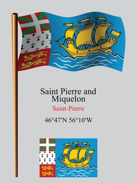 Saint pierre y miquelon ondulado bandera y coordenadas — Archivo Imágenes Vectoriales