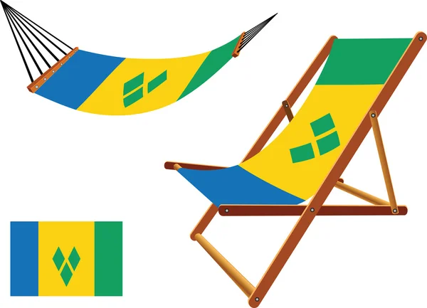 Saint vincent and the grenadines hammock and deck chair set — Stock Vector