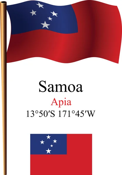 Samoa wavy flag and coordinates — Stock Vector