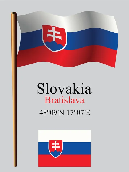 Slovakia wavy flag and coordinates — Stock Vector