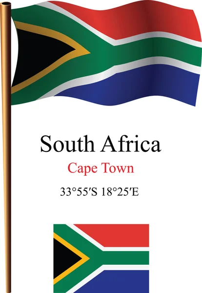 África do Sul bandeira ondulada e coordenadas — Vetor de Stock