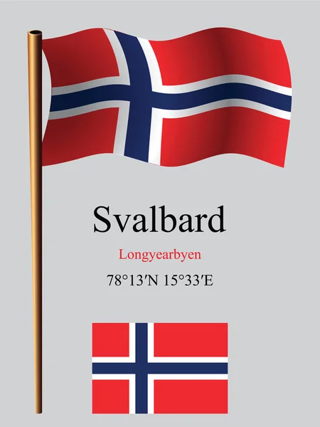 Svalbard bandiera ondulata e coordinate — Vettoriale Stock