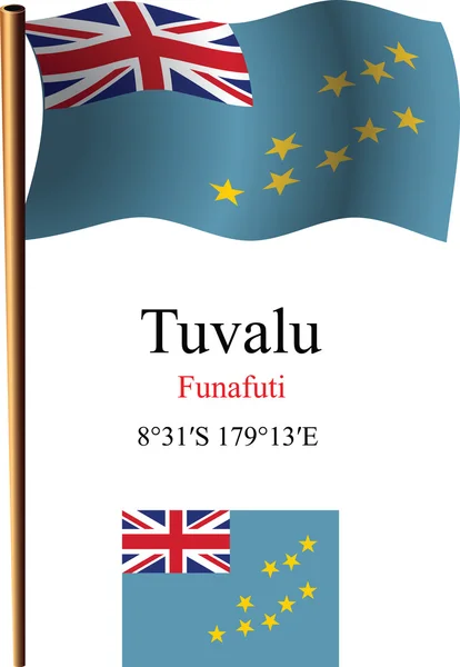 Tuvalu wavy flag and coordinates — Stock Vector