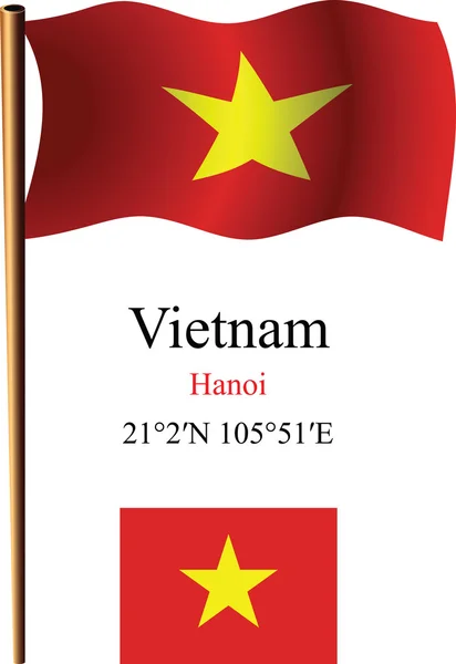 Vietnam drapeau ondulé et coordonnées — Image vectorielle