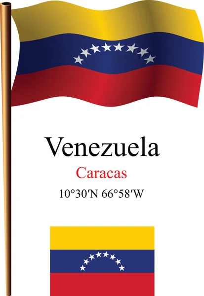 Venezuela ondulada bandera y coordenadas — Archivo Imágenes Vectoriales