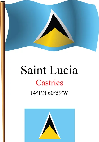Saint lucia wavy flag and coordinates — Stock Vector