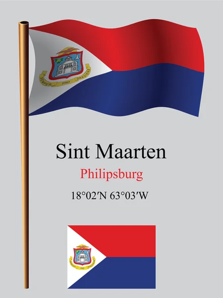 Saint martin vågiga flagga och koordinater — Stock vektor
