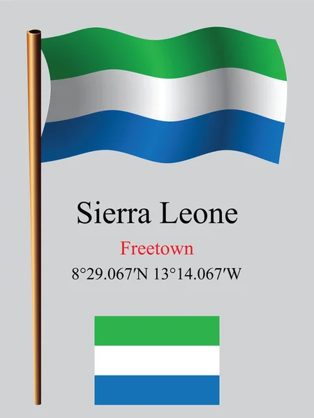 Sierra leone wavy flag and coordinates — Stock Vector