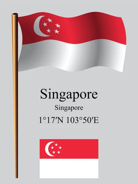 Singapore wavy flag and coordinates — Stock Vector
