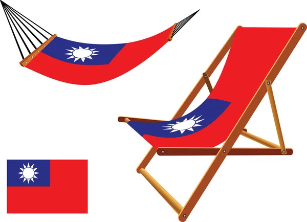 台湾吊床和甲板上的椅子 — 图库矢量图片