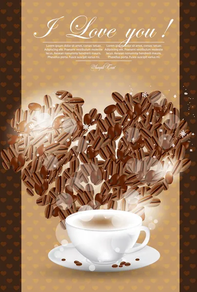 Абстрактная векторная иллюстрация чашки кофе и сердца — стоковый вектор