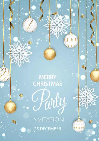 圣诞快乐党的邀请。新年快乐卡片装饰。冬天的背景季节性假日. — 图库矢量图片