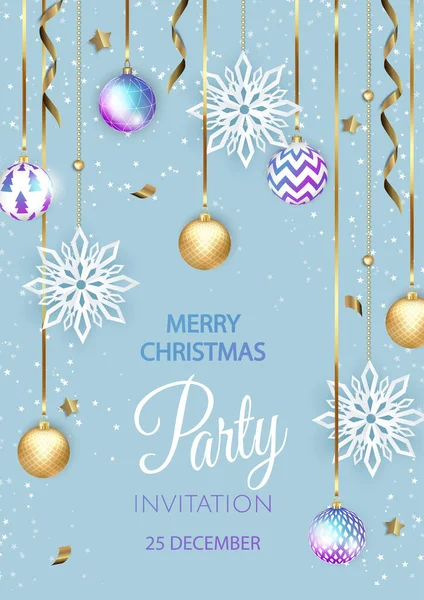 圣诞快乐党的邀请。新年快乐卡片装饰。冬天的背景季节性假日. — 图库矢量图片
