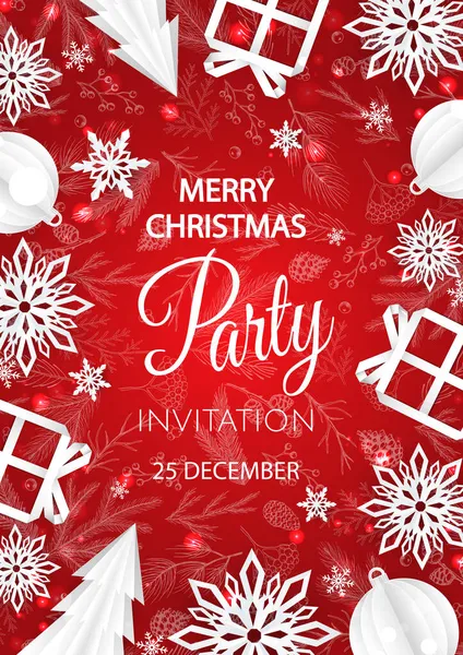 Καλά Χριστούγεννα πρόσκληση για πάρτι. Καλή Χρονιά Διακόσμηση καρτών. Χειμερινό φόντο. Εποχιακές διακοπές. — Διανυσματικό Αρχείο