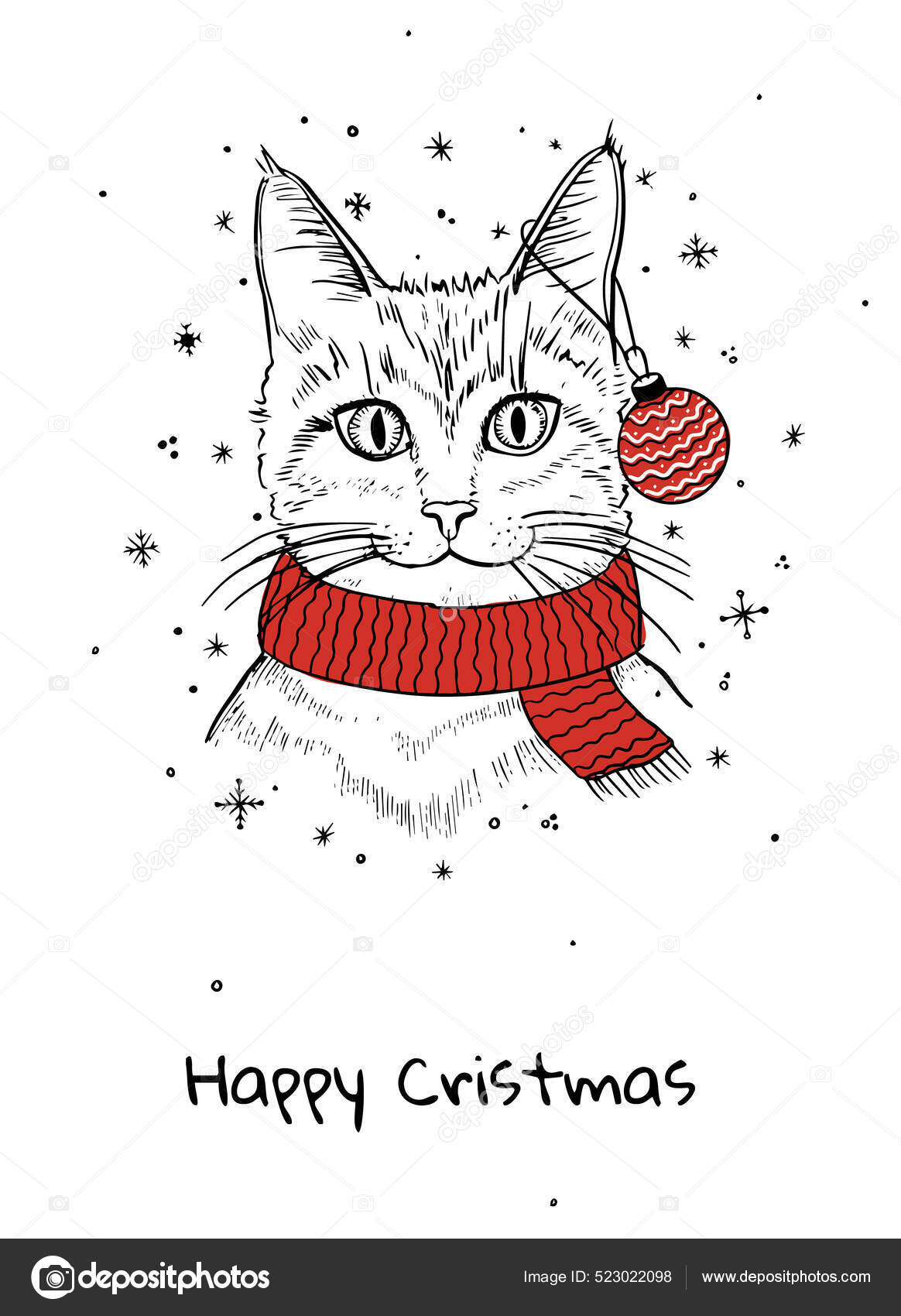 圣诞猫可爱的小猫。明信片、海报、服装或配件印刷品的矢量插图。新年及圣诞节. 图库矢量图©Anasteisha 523022098, image size:1164x1700