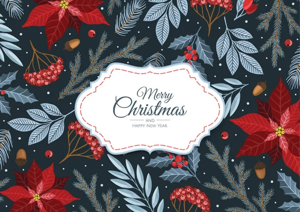 Καλά Χριστούγεννα και Πρωτοχρονιά Κάρτες με Χειμερινά φυτά σχεδιαστική απεικόνιση για χαιρετισμούς, πρόσκληση, φυλλάδιο, φυλλάδιο. — Διανυσματικό Αρχείο