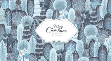 Kış ormanıyla soyut bir geçmişi var. Ağaçlar, çalılar, kar. Moda el çizimi dokular.