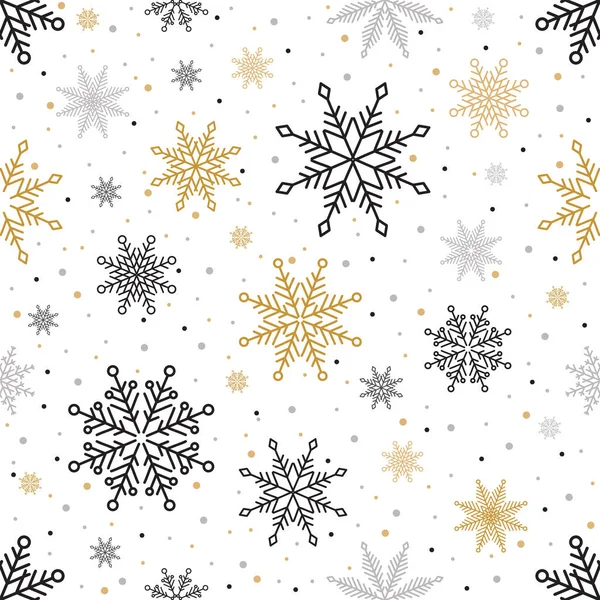 Απλό μοτίβο Χριστουγέννων χωρίς ραφή. Νιφάδες χιονιού με διαφορετικά στολίδια. Σε λευκό φόντο — Διανυσματικό Αρχείο