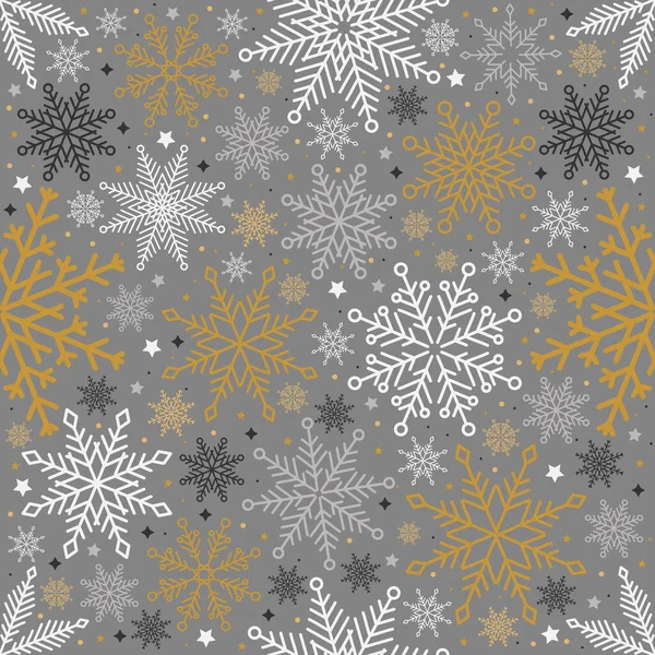 Modèle simple de Noël sans couture. Flocons de neige avec différents ornements. Sur fond blanc — Image vectorielle