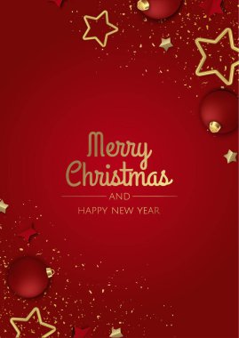 Noel vektör geçmişi. Tebrik kartı, afiş, poster. Üst görünüm xmas dekorasyon topları ve kar taneleri.