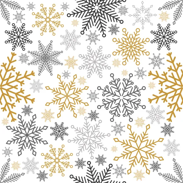 Jednoduchý vánoční vzor. Sněhové vločky s různými ozdobami. Na bílém pozadí — Stockový vektor