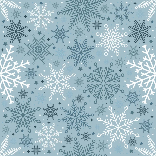 シンプルなクリスマスシームレスパターン。飾りの違う雪片。黒を背景に — ストックベクタ