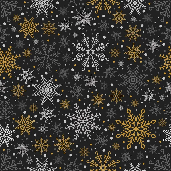 Modèle simple de Noël sans couture. Flocons de neige avec différents ornements. Sur fond blanc — Image vectorielle